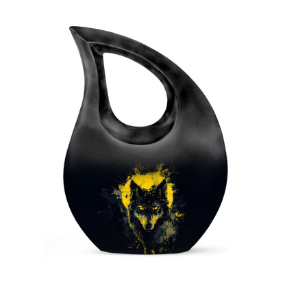 Black Personalized Wolf Cremation Urn for Human Ashes - 10-inch, 200 cu in - Yatskia
