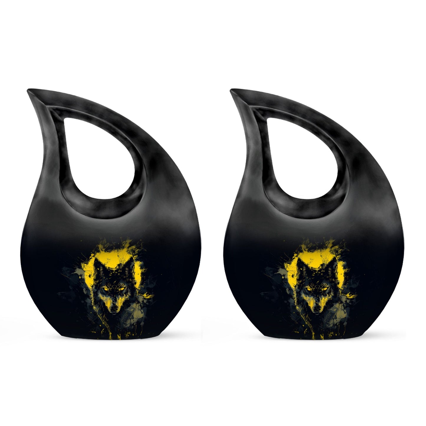 Black Personalized Wolf Cremation Urn for Human Ashes - 10-inch, 200 cu in - Yatskia