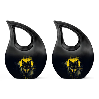 Black Personalized Wolf Cremation Urn for Human Ashes - 10-inch, 200 cu in - Yatskia