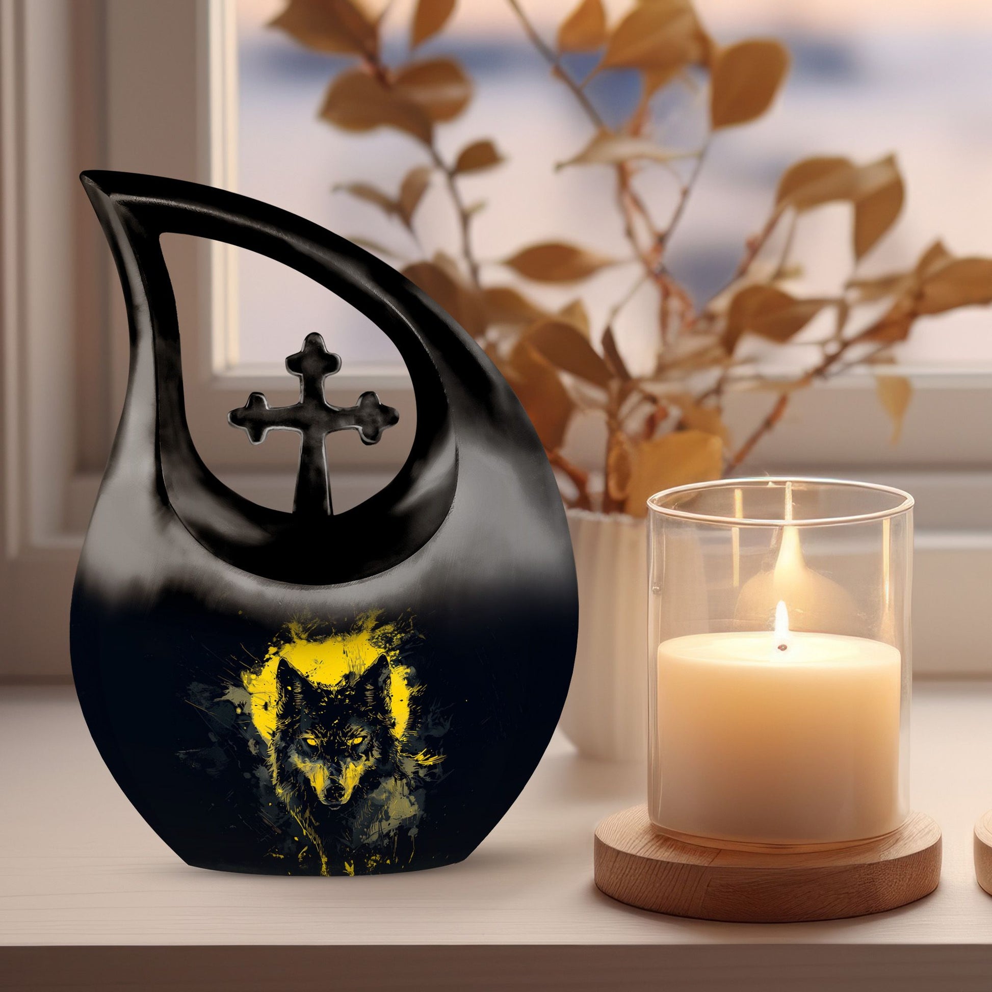 10 inch Electric Noir Lupine Cross Drop Urn 