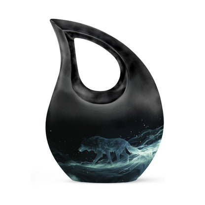 Blue Personalized Wolf Cremation Urn for Adults - 10-inch, 200 cu in - Yatskia