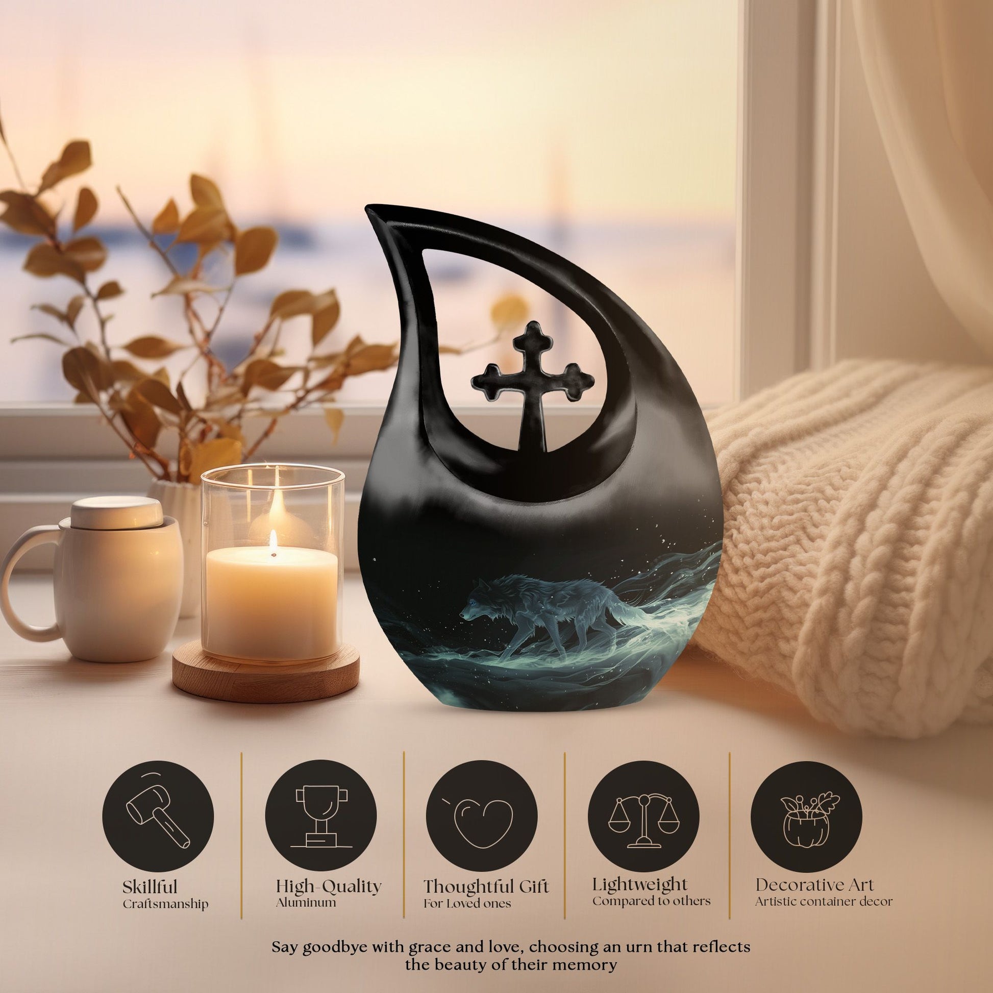 10-inch Celestial Wraith Wolf Urn 