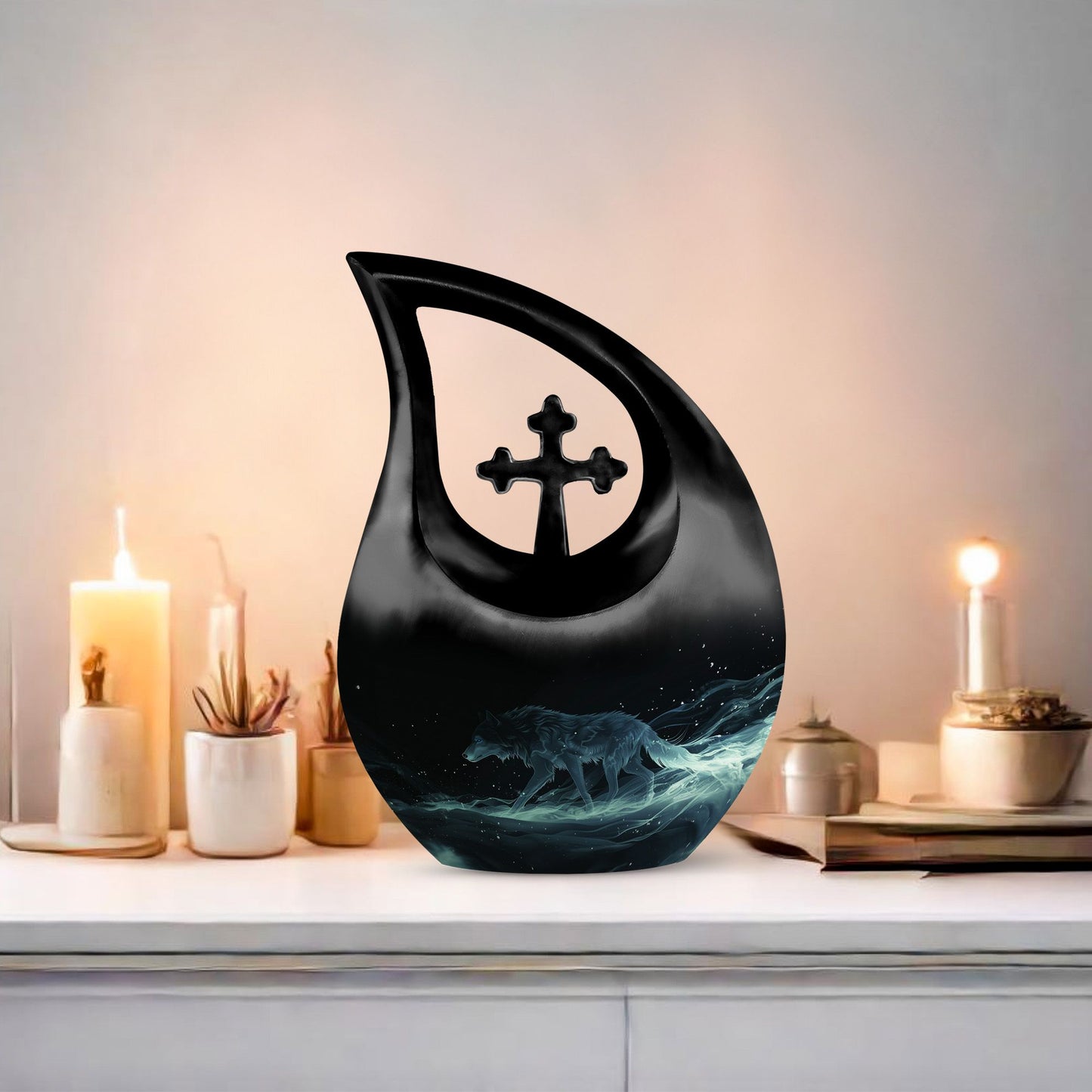10-inch Celestial Wraith Wolf Urn 