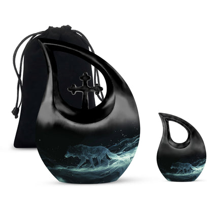 Blue Personalized Wolf Cremation Urn for Adults - 10-inch, 200 cu in - Yatskia