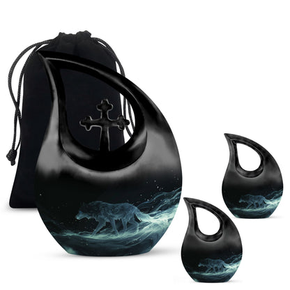Blue Personalized Wolf Cremation Urn for Adults - 10-inch, 200 cu in - Yatskia