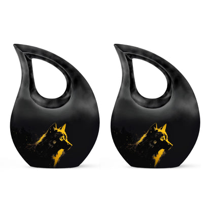 Black Personalized Wolf Cremation Urn for Adult - 10-inch, 200 cu in - Yatskia