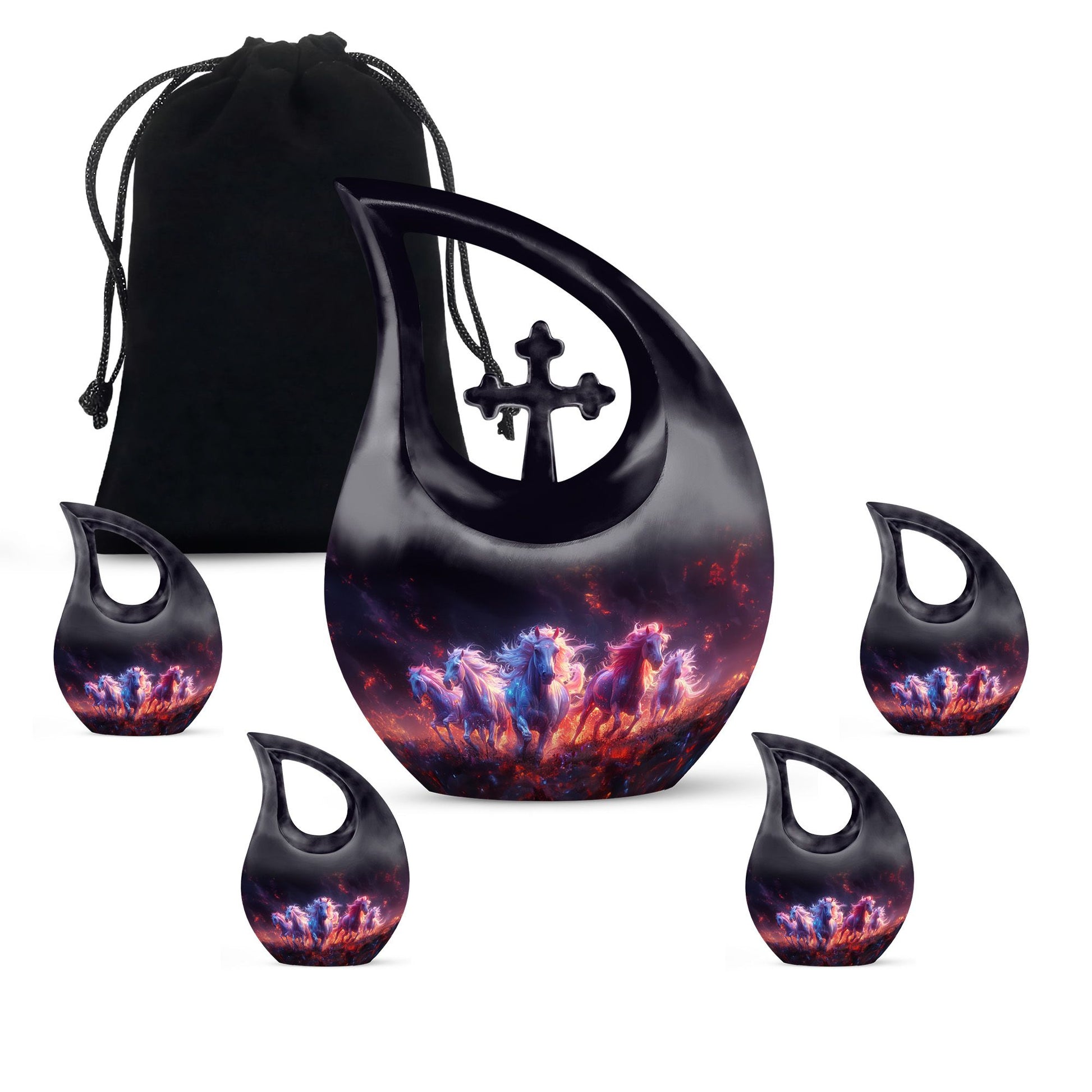 Galloping Horses Cremation Urn for Human Ashes - Urn Keepsake Set