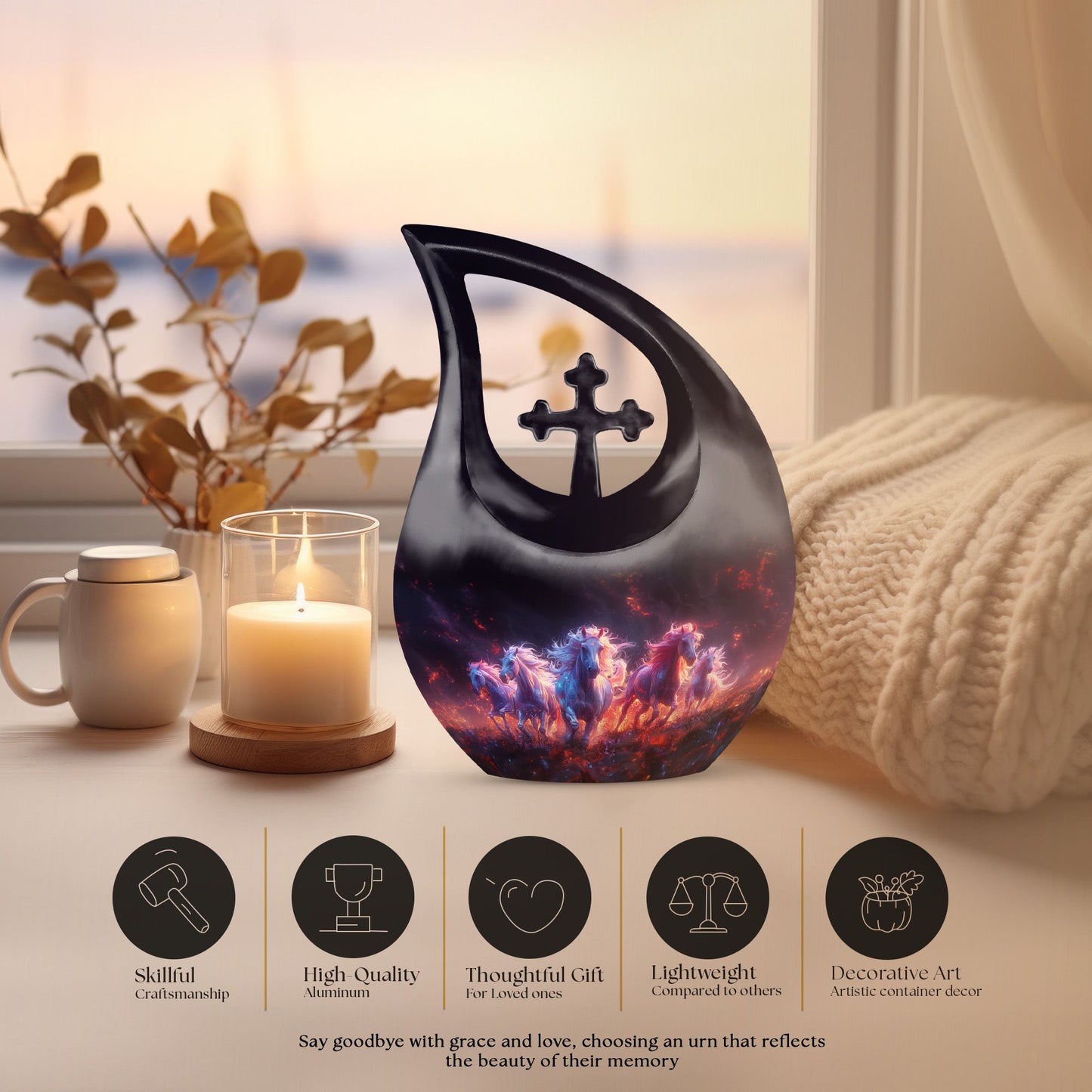 Medium Sized Inferno Equine Spirits Cross Drop Urn