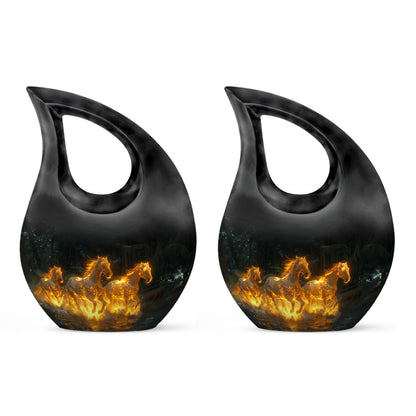 Horse Urn for Human Ashes, Glowing Fiery Horses Running Through Water, Cremation Urn