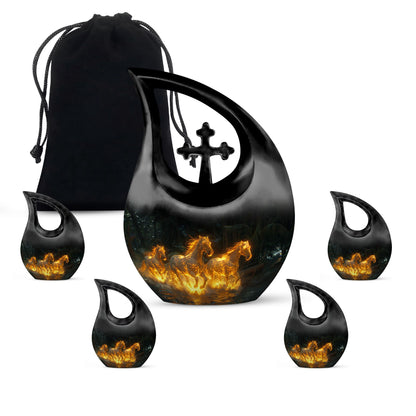 Horse Urn for Human Ashes, Glowing Fiery Horses Running Through Water, Cremation Urn