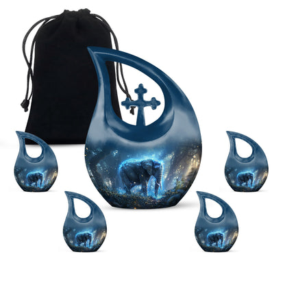 Blue Personalized Elephant Cremation Urn for Men & Women - 10-inch, 200 cu in - Yatskia