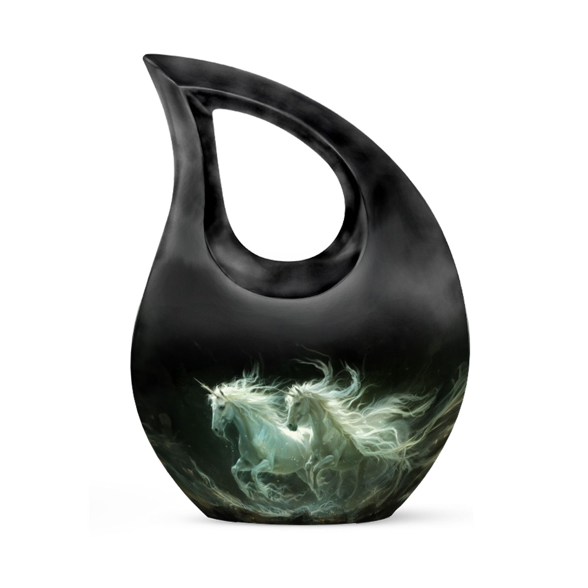 White Unicorn Black Urn - Cremation Urns For Adult Ashes Women