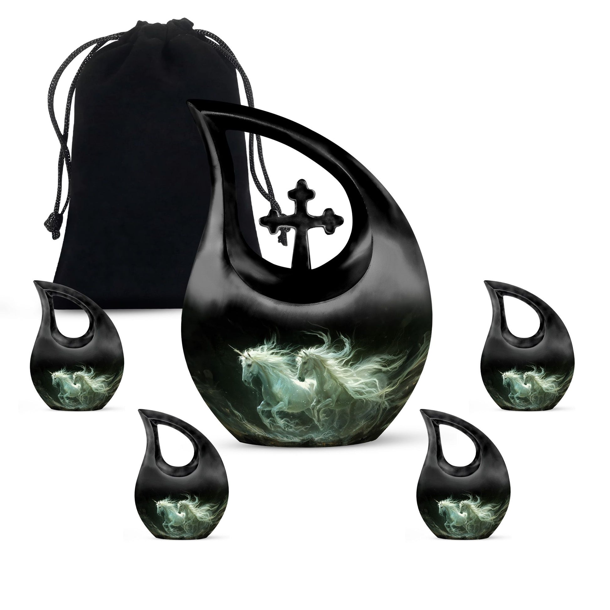 White Unicorn Black Urn - Cremation Urns For Adult Ashes Women