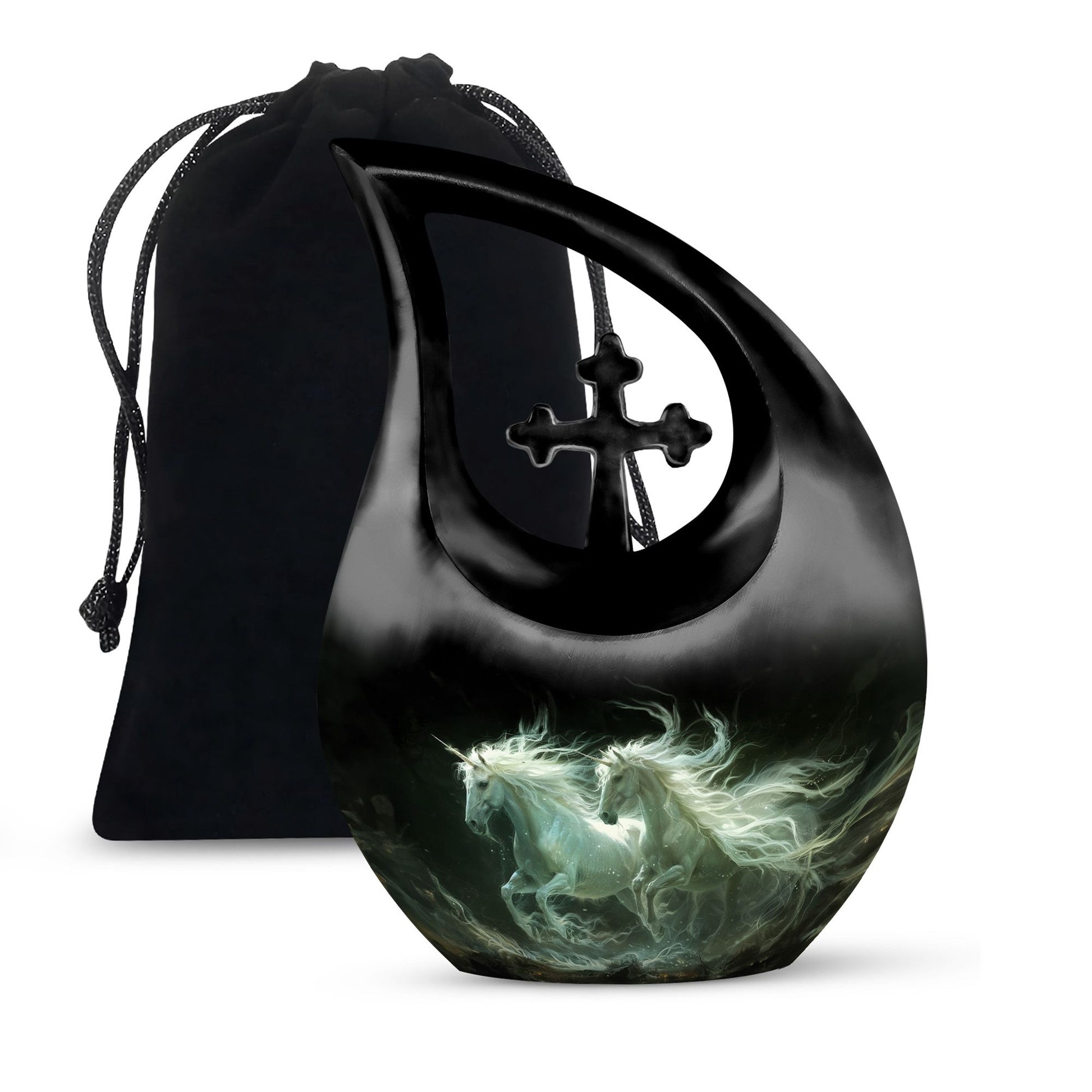 White Unicorn Black Urn - Cremation Urns For Adult Ashes Women