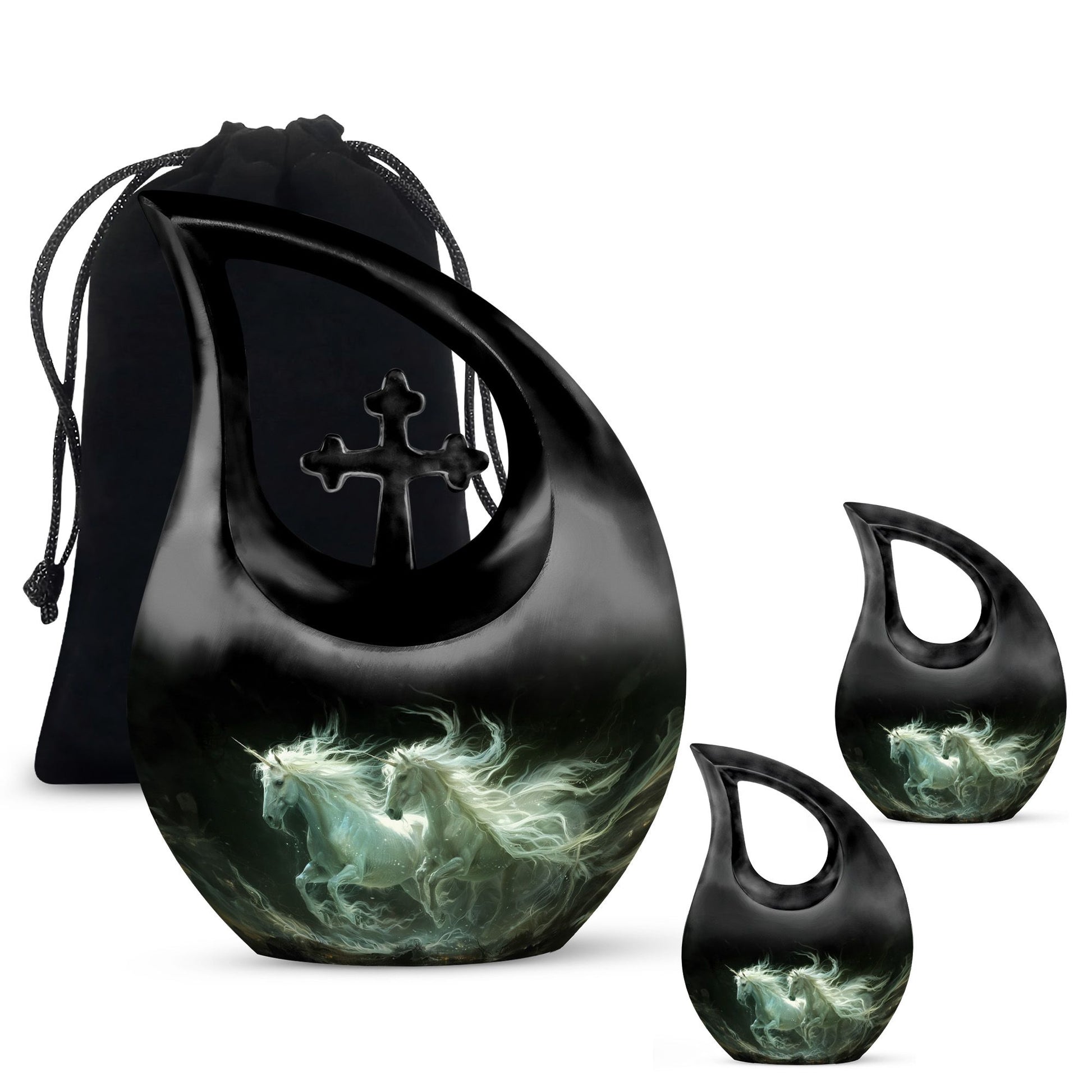 White Unicorn Black Urn - Cremation Urns For Adult Ashes Women