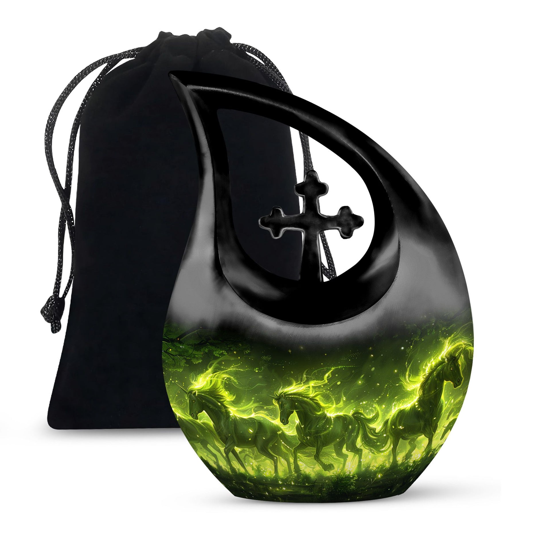Enchanted Forest Equines Cross Drop Artistic Urn, 
