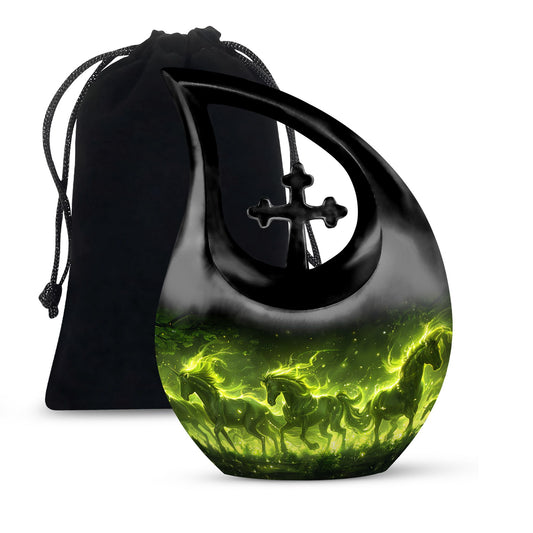 Enchanted Forest Equines Cross Drop Artistic Urn, 