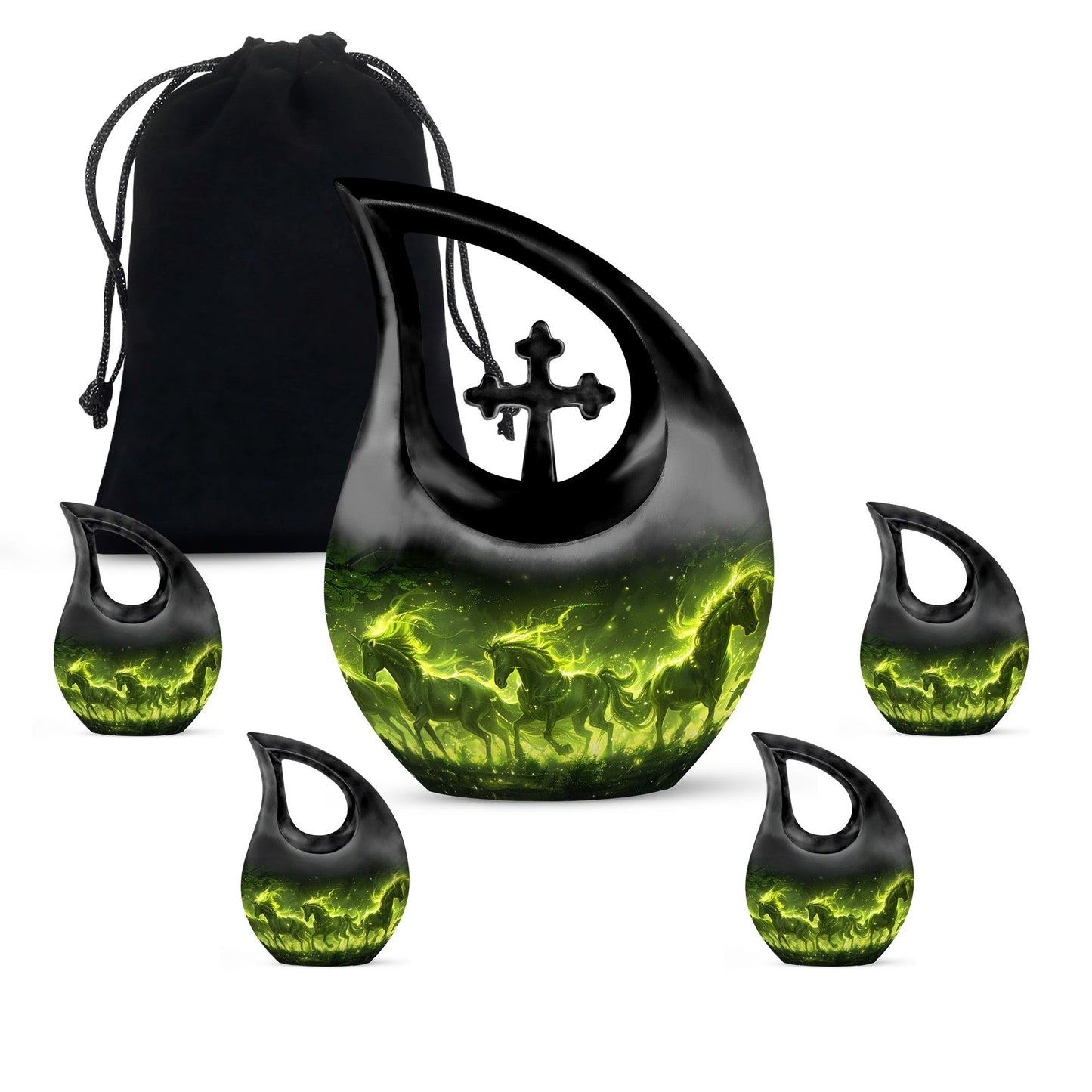 Enchanted Forest Equines Cross Drop Artistic Urn, 