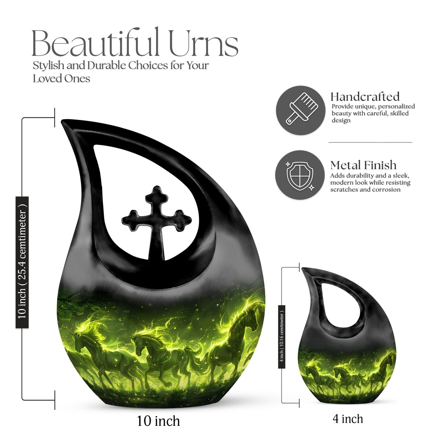 Enchanted Forest Equines Cross Drop Artistic Urn, 