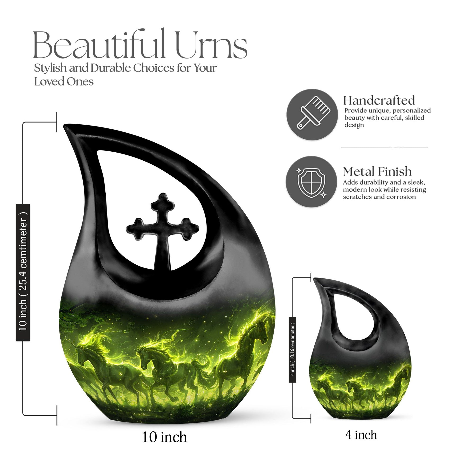 Enchanted Forest Equines Cross Drop Artistic Urn, 