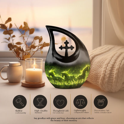 Enchanted Forest Equines Cross Drop Artistic Urn, 
