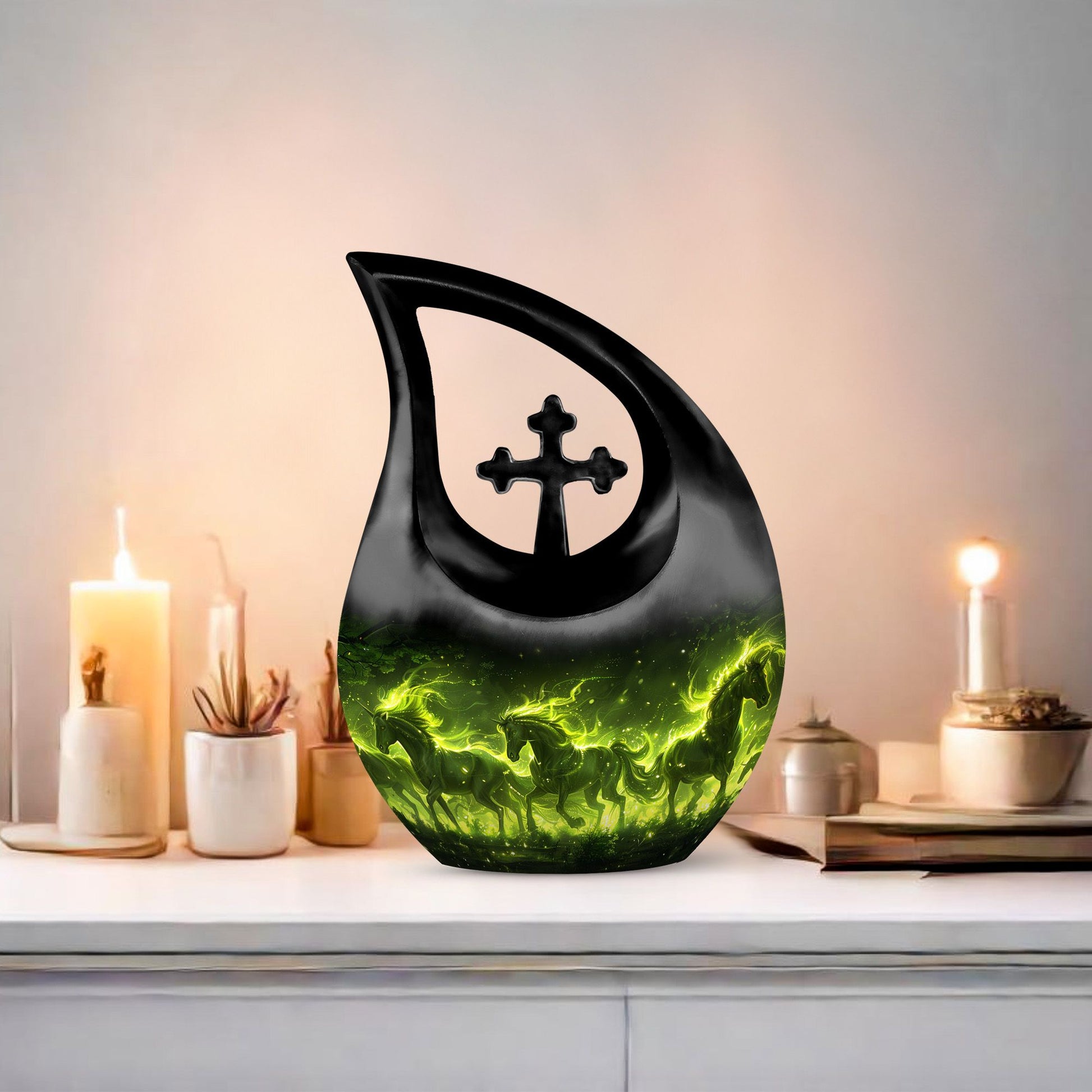 Enchanted Forest Equines Cross Drop Artistic Urn, 