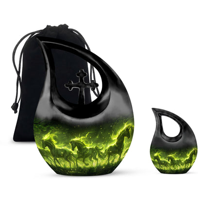 Enchanted Forest Equines Cross Drop Artistic Urn, 