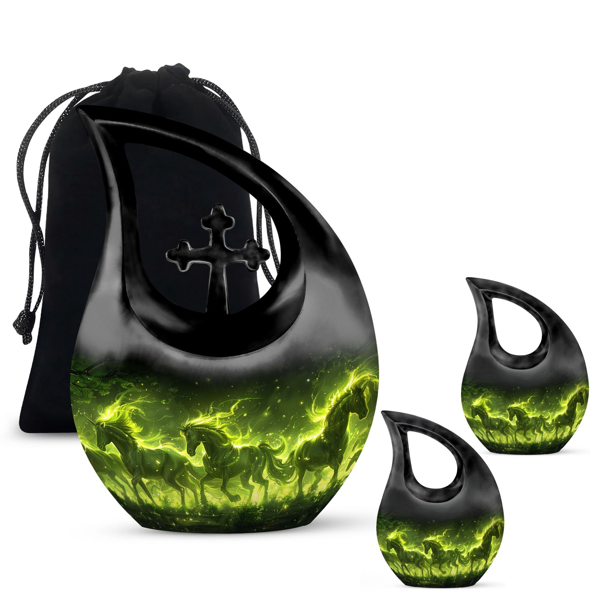 Enchanted Forest Equines Cross Drop Artistic Urn, 