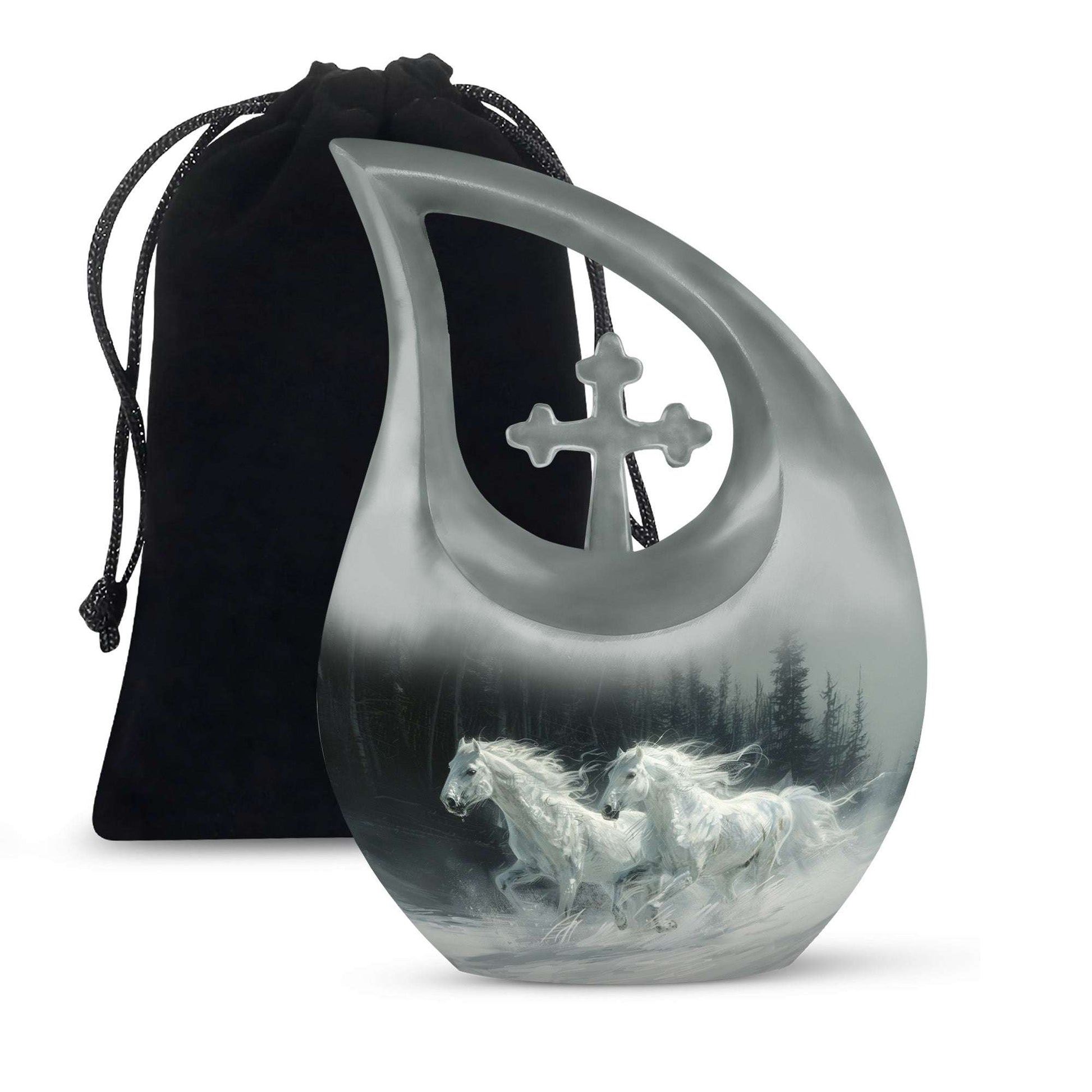 White Horses Urns Ashes Male – Snow Forest Men Urns For Human Ashes