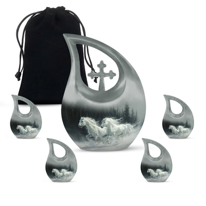 White Personalized Horse Cremation Urn for Human Ashes - 10-inch, 200 cu in - Yatskia