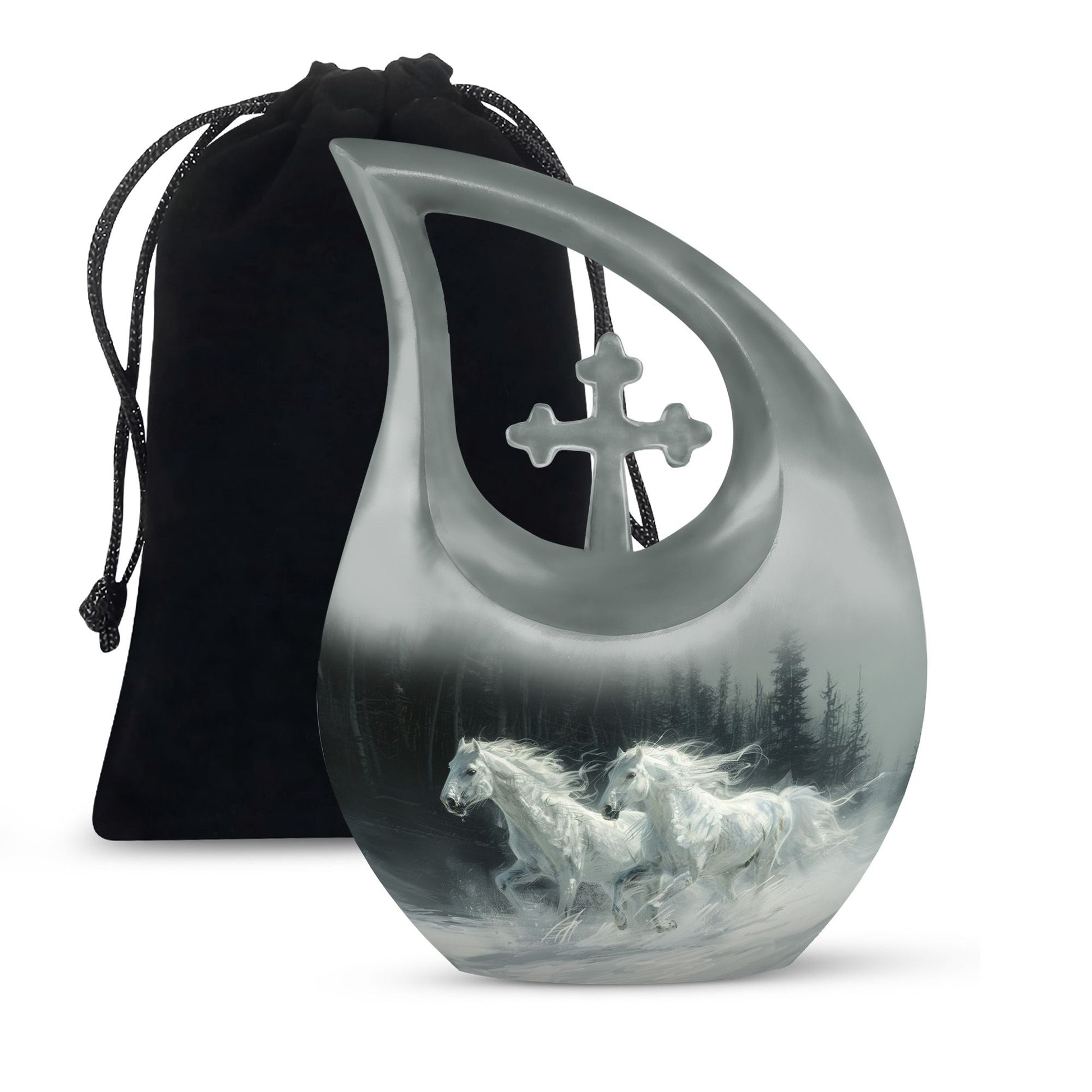 White Horse & Snow Urn - Urns For Human Ashes Adult Large