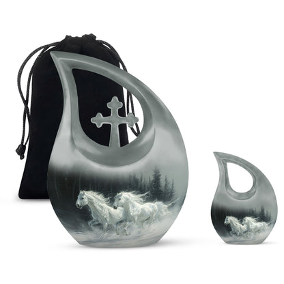 White Personalized Horse Cremation Urn for Human Ashes - 10-inch, 200 cu in - Yatskia