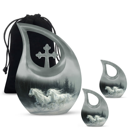 White Personalized Horse Cremation Urn for Human Ashes - 10-inch, 200 cu in - Yatskia