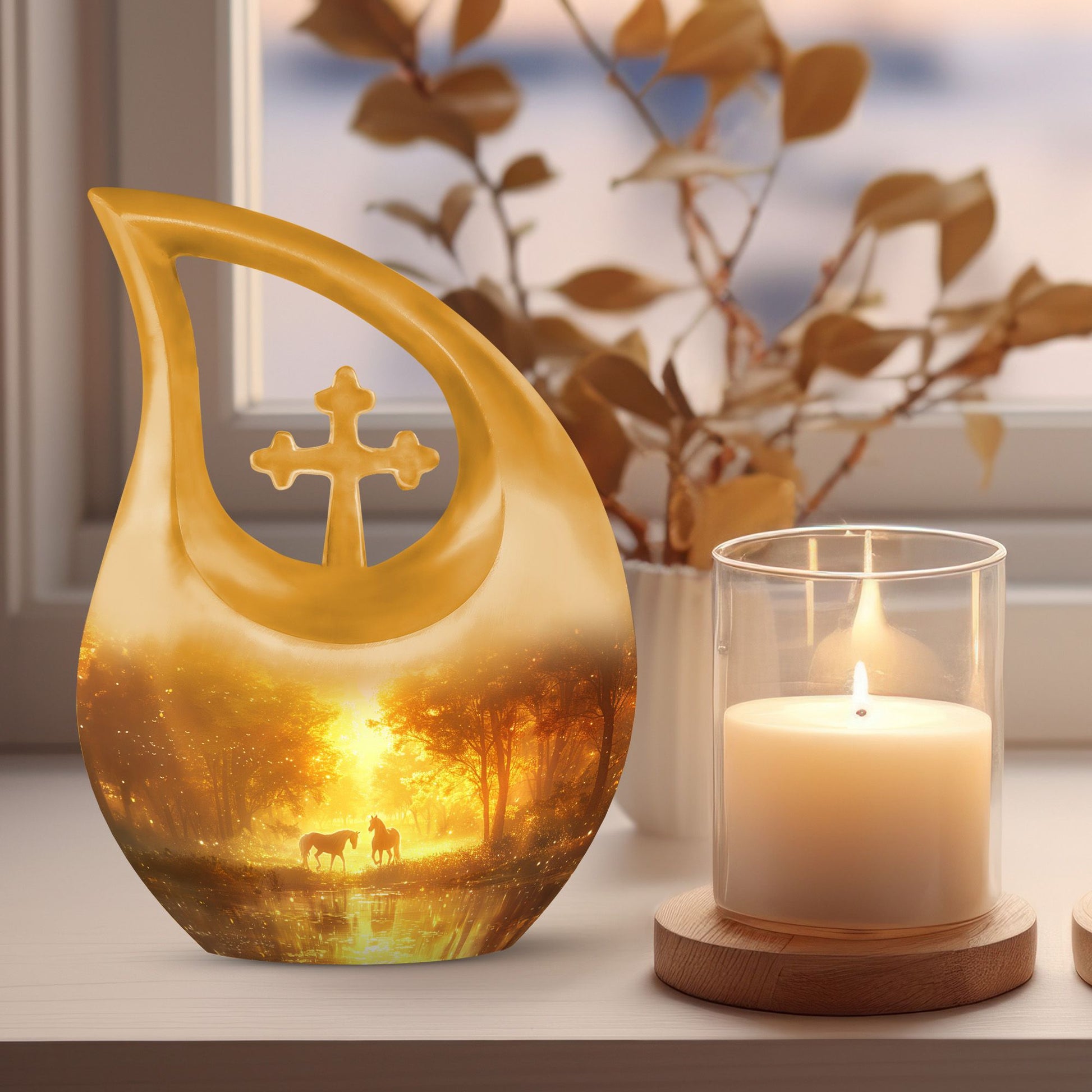 Cross Drop Golden Forest Serenity Urn,