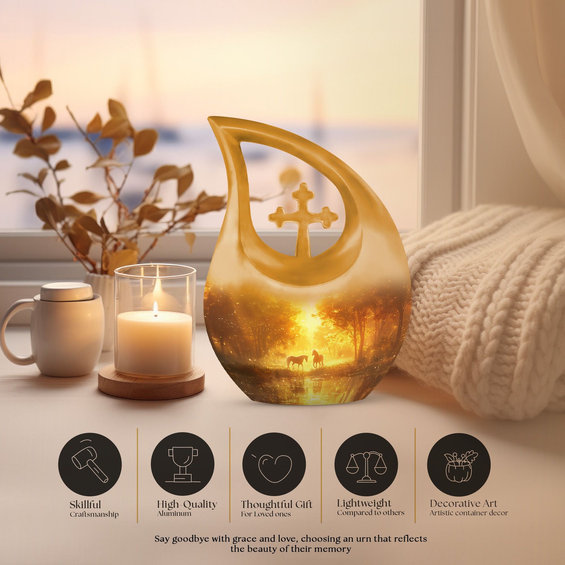 Cross Drop Golden Forest Serenity Urn,