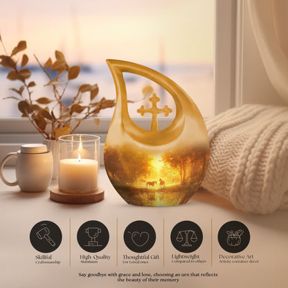 Cross Drop Golden Forest Serenity Urn,