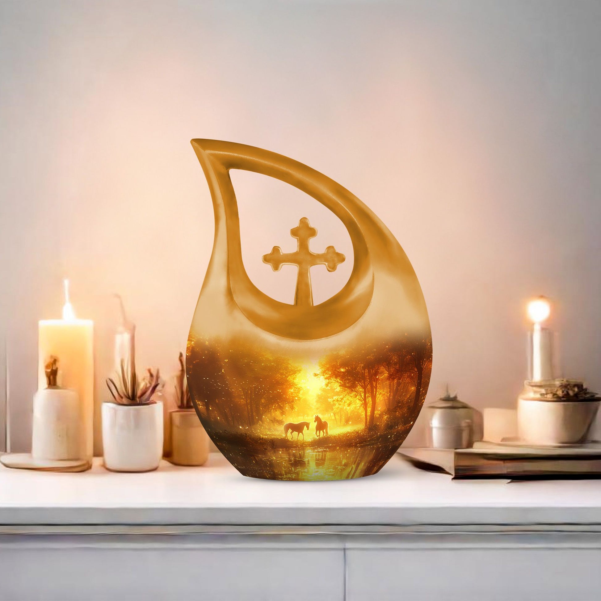 Cross Drop Golden Forest Serenity Urn,