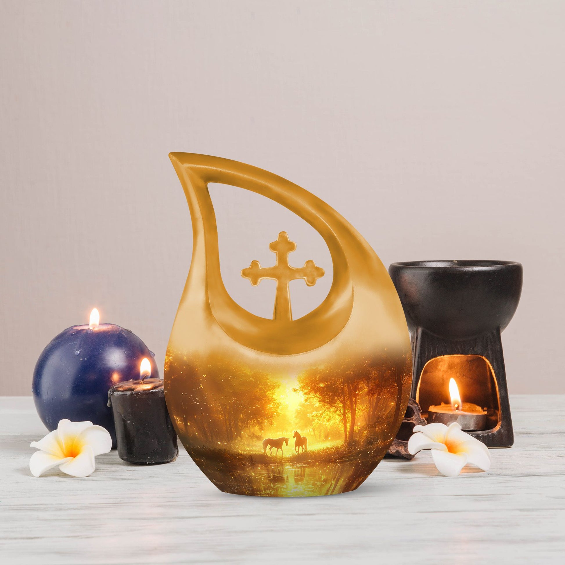 Cross Drop Golden Forest Serenity Urn,