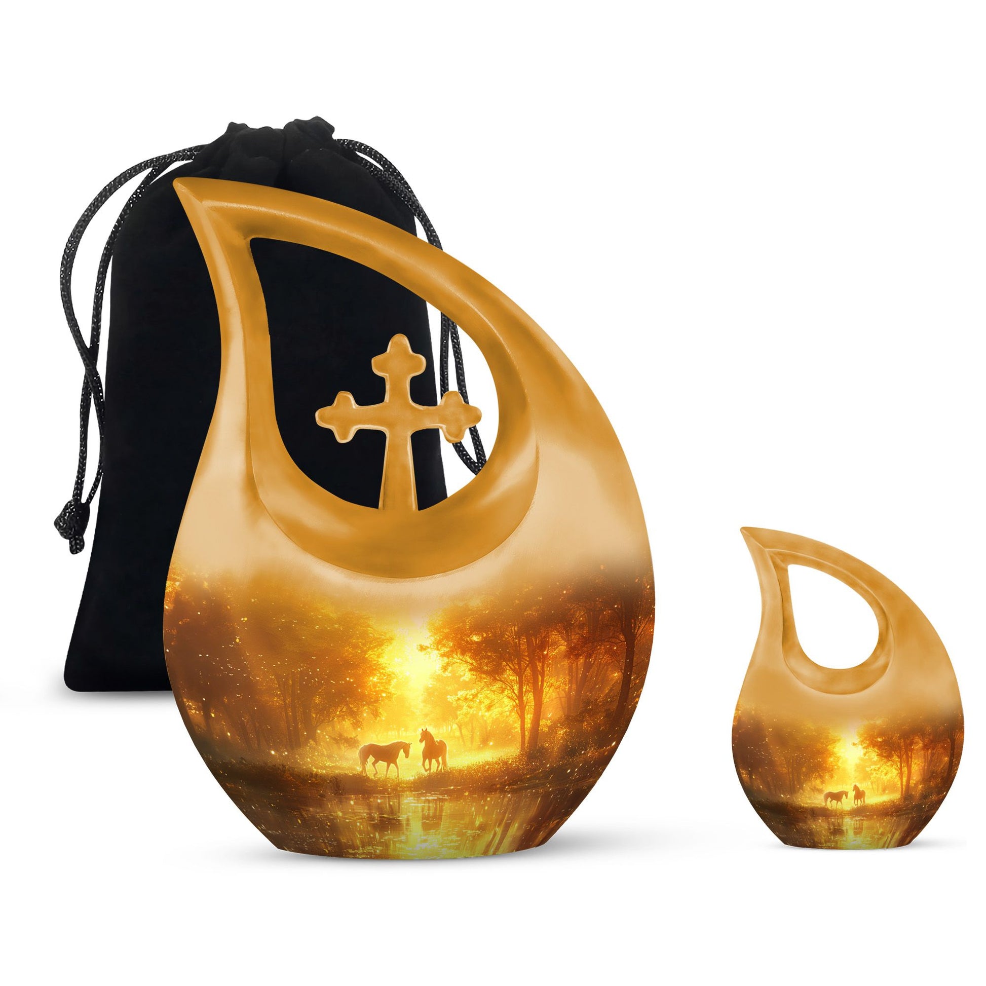 Cross Drop Golden Forest Serenity Urn,