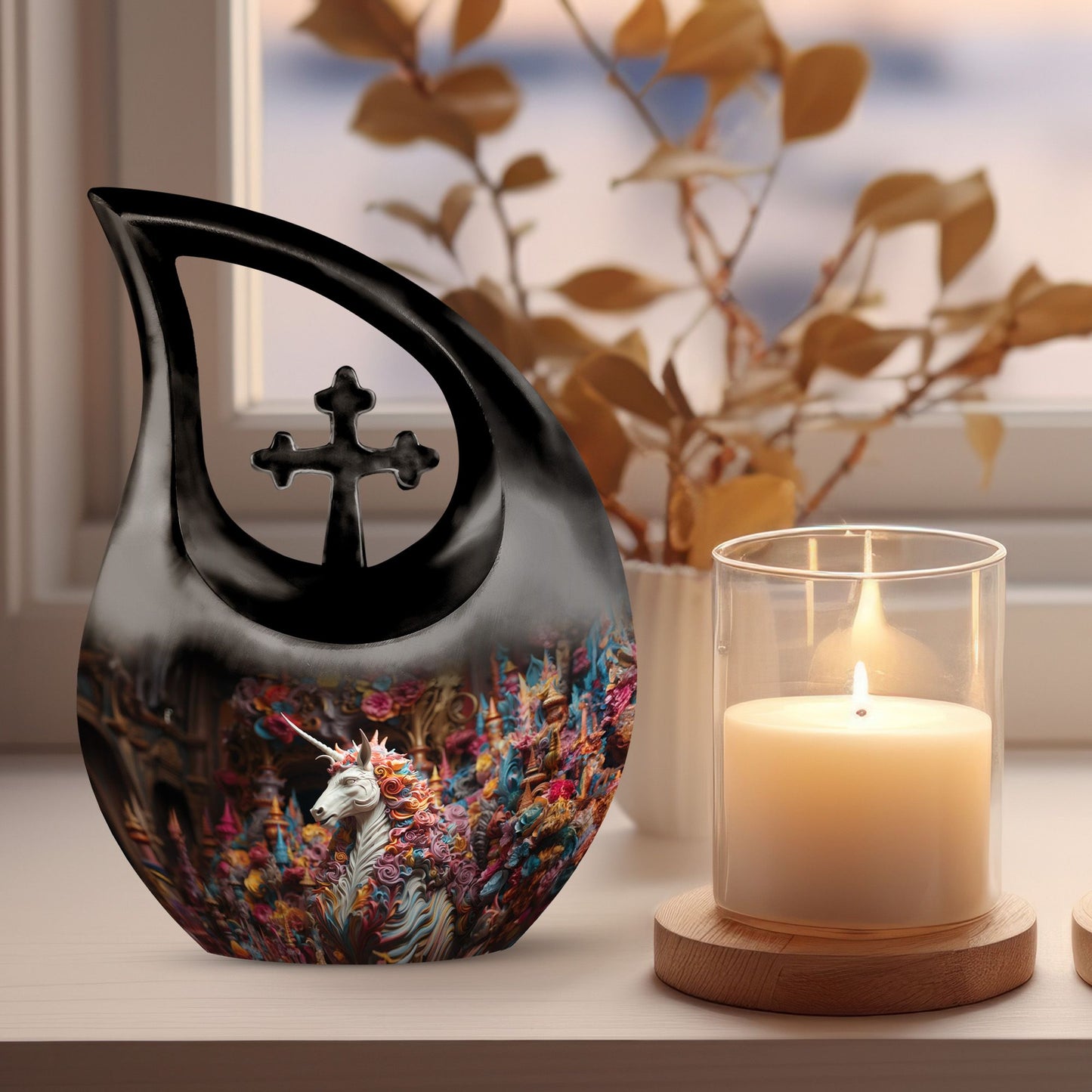Ornate Fantasy 10-inch Cross Drop Aluminum Urn 