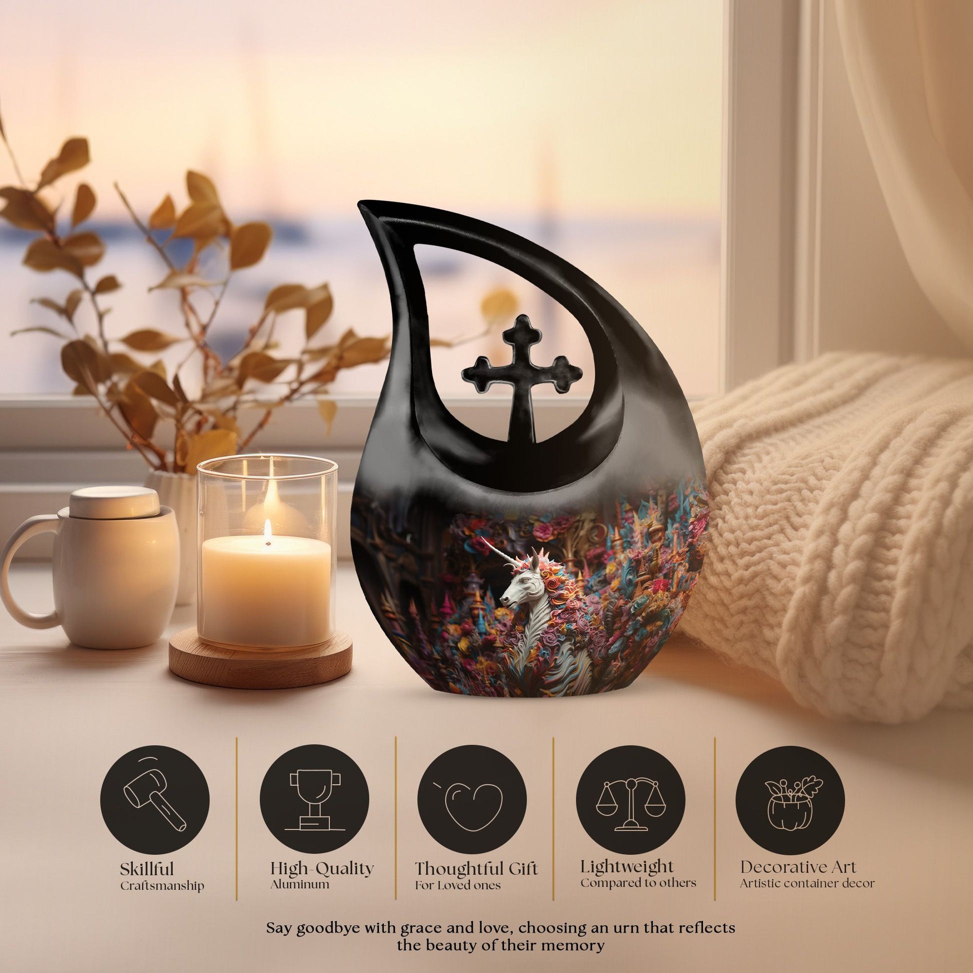 Ornate Fantasy 10-inch Cross Drop Aluminum Urn 
