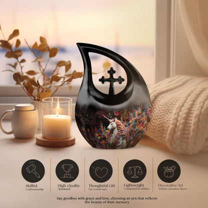 Ornate Fantasy 10-inch Cross Drop Aluminum Urn 