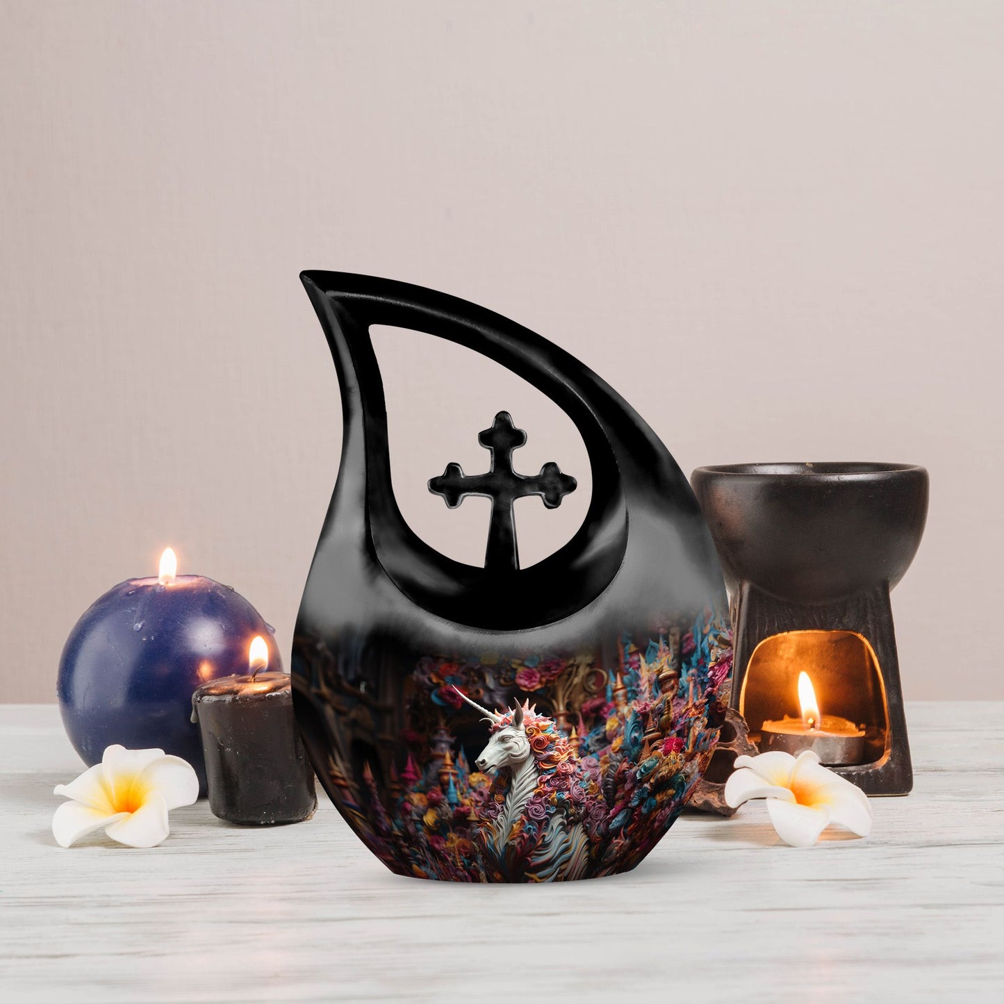 Ornate Fantasy 10-inch Cross Drop Aluminum Urn 