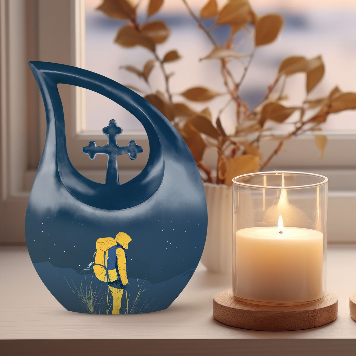 10-inch Night Trek Cross Drop design urn,