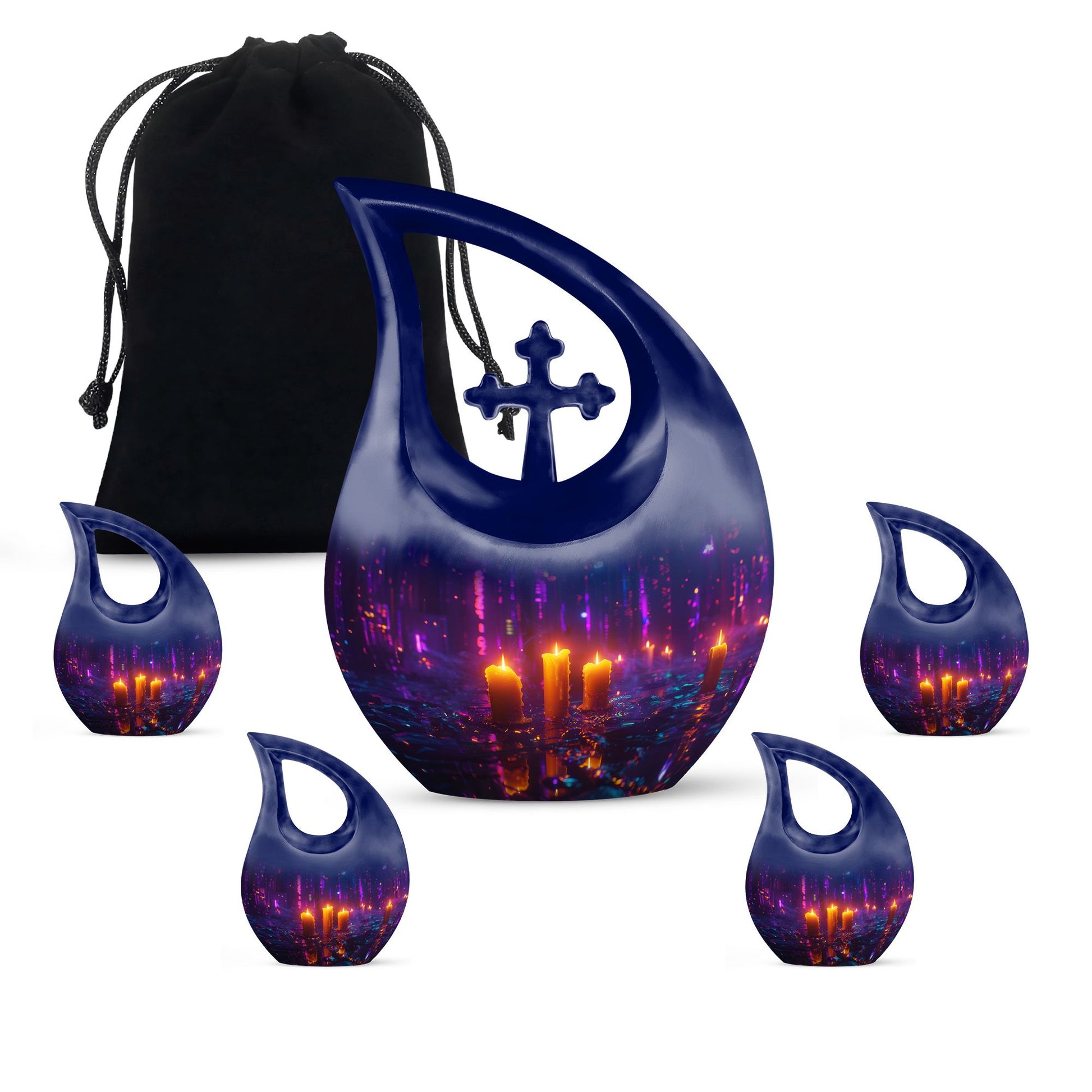 Neon City Memorial Urn For Females - Glowing Candles Cremation Urn