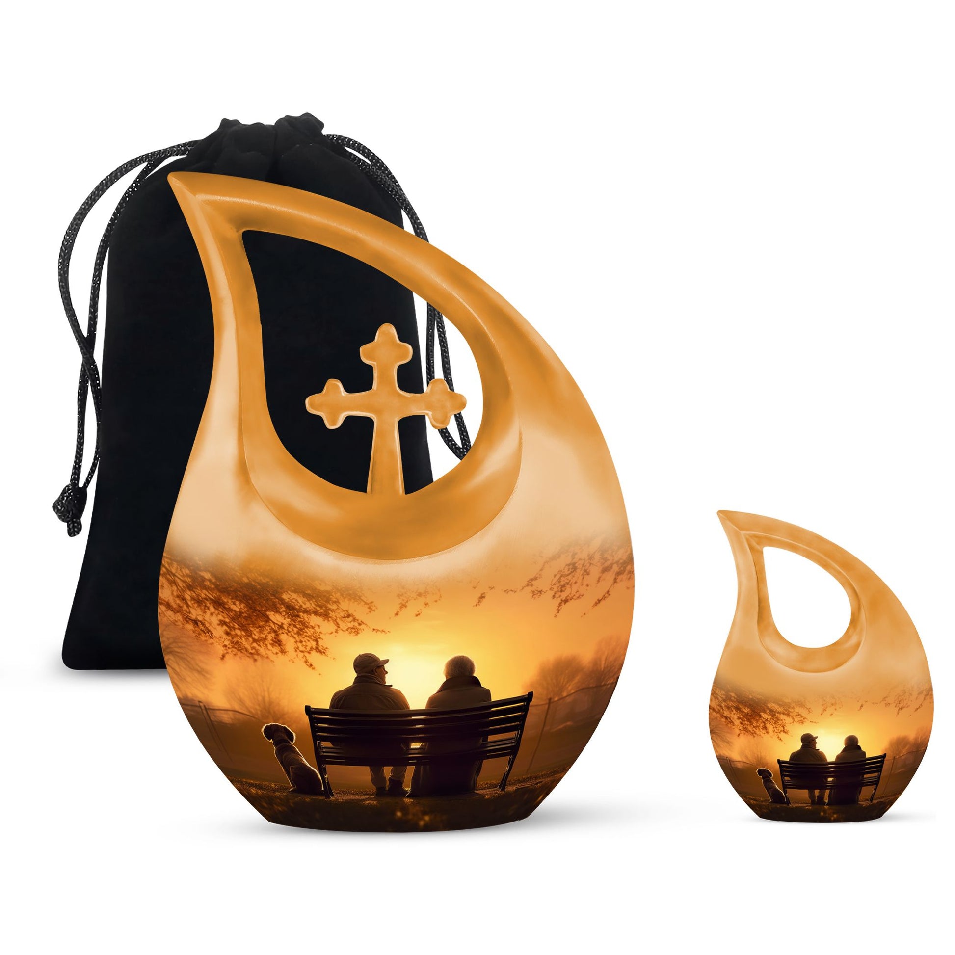 Old Couple On A Bench - Couple Urn For Memorial Ashes Cremation