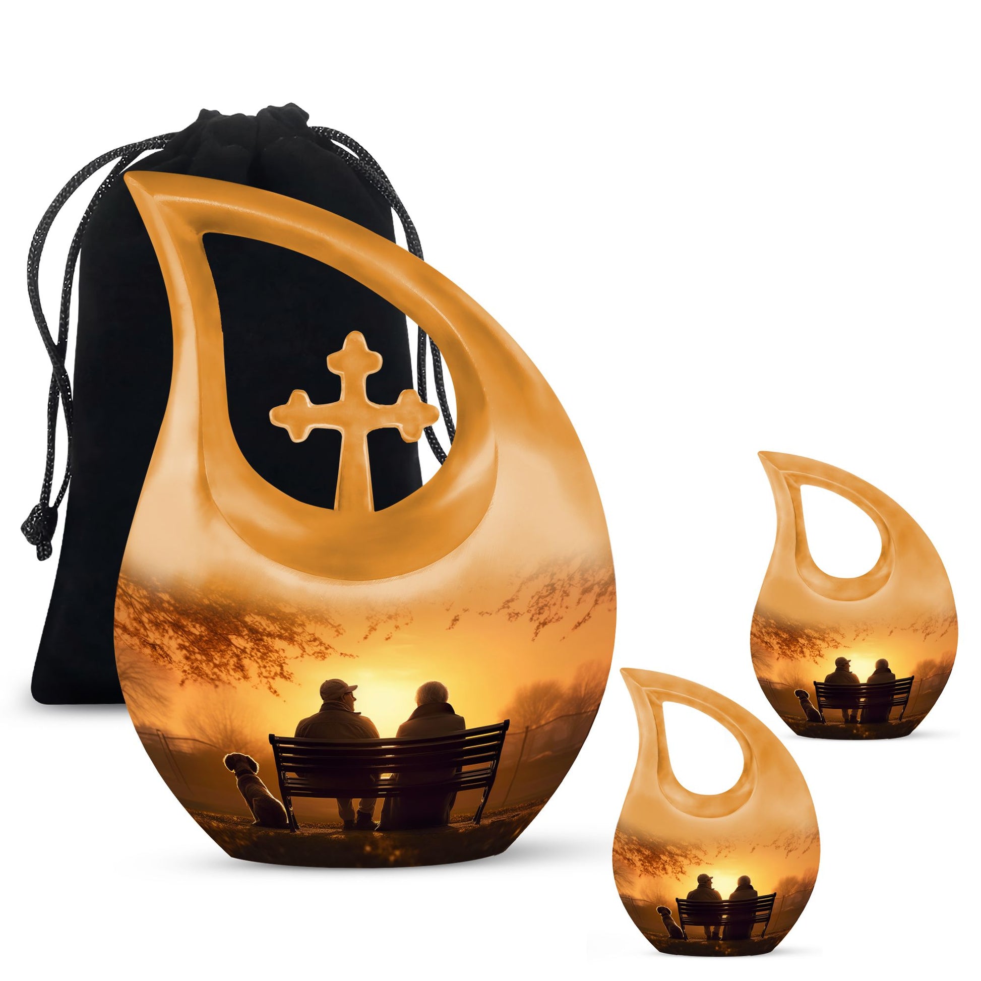 Old Couple On A Bench - Couple Urn For Memorial Ashes Cremation