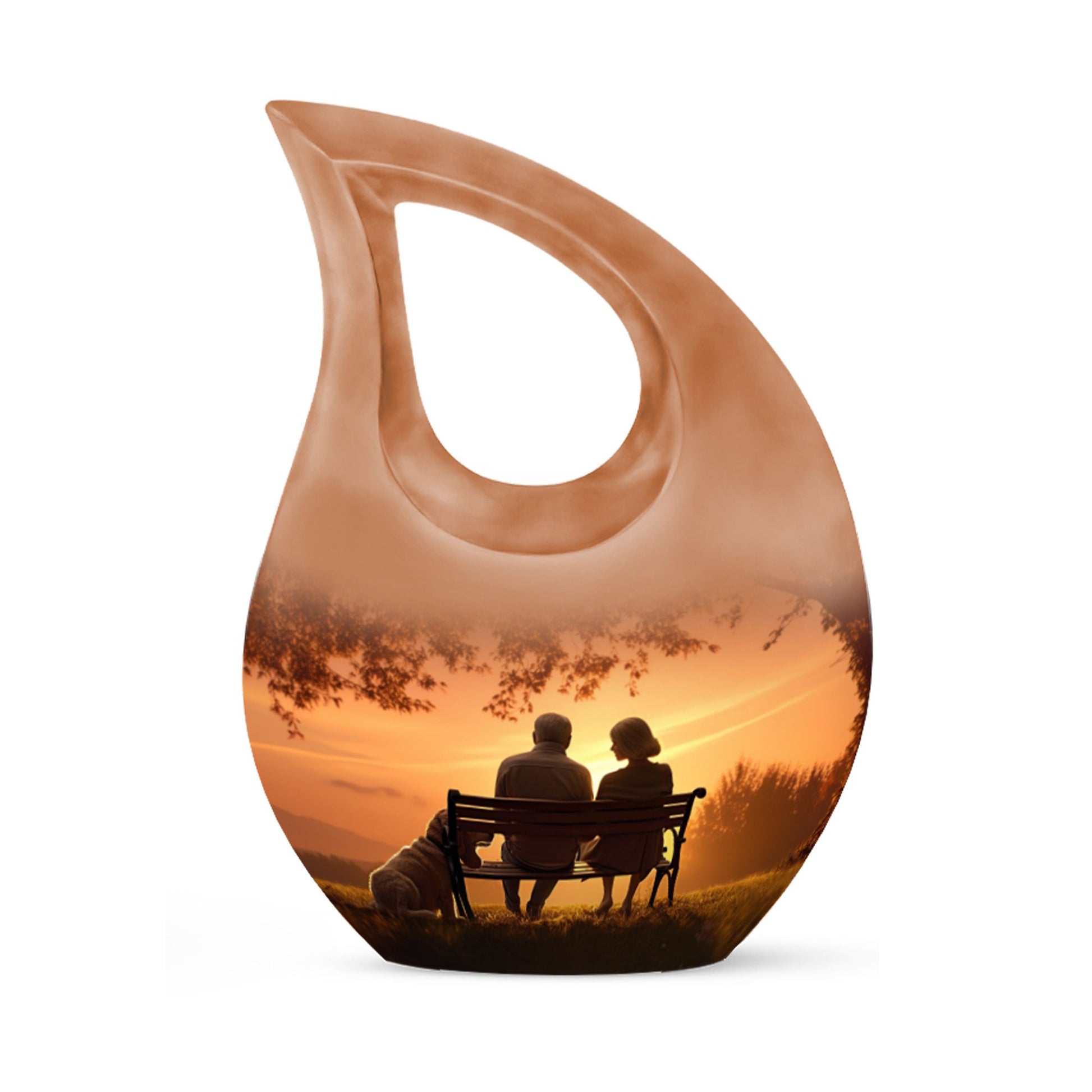 Old Couple Sitting On A Bench - Elderly Urn Memorial For Grandparents