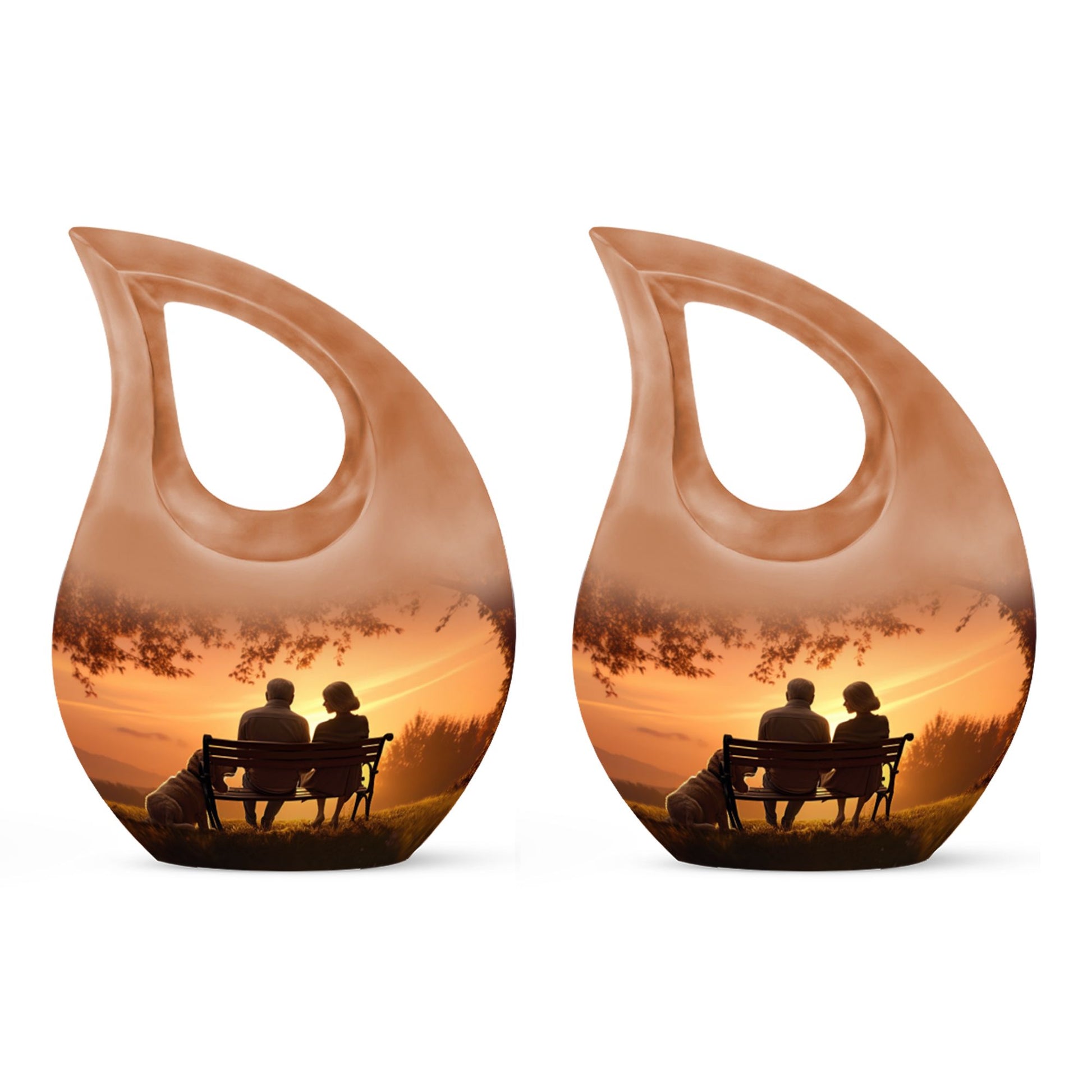 Old Couple Sitting On A Bench - Elderly Urn Memorial For Grandparents