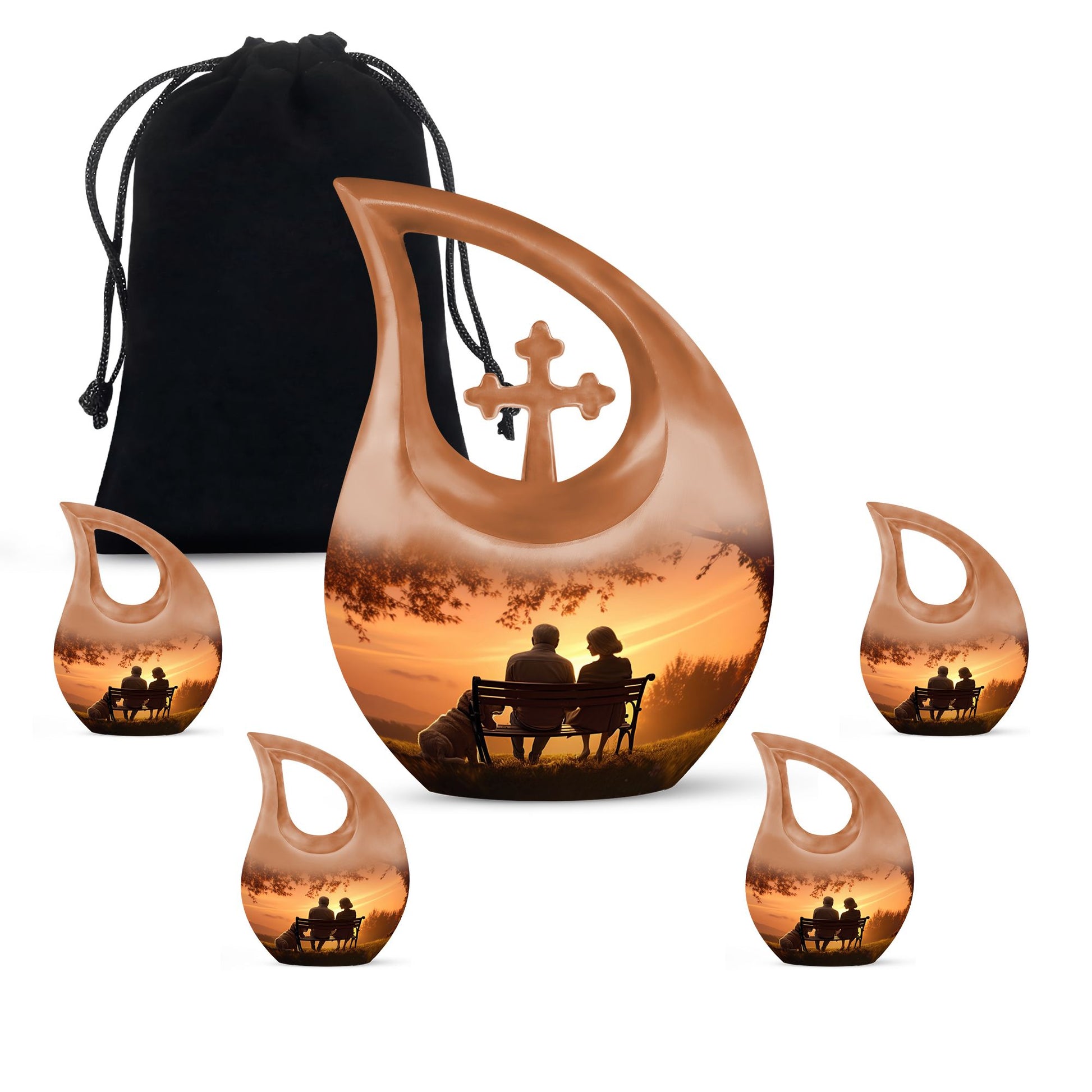 Old Couple Sitting On A Bench - Elderly Urn Memorial For Grandparents